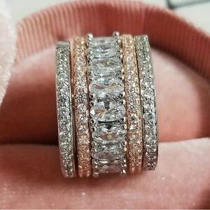 Luxurious Silver and Rose Gold Wide Band Gemstone Ring size 8